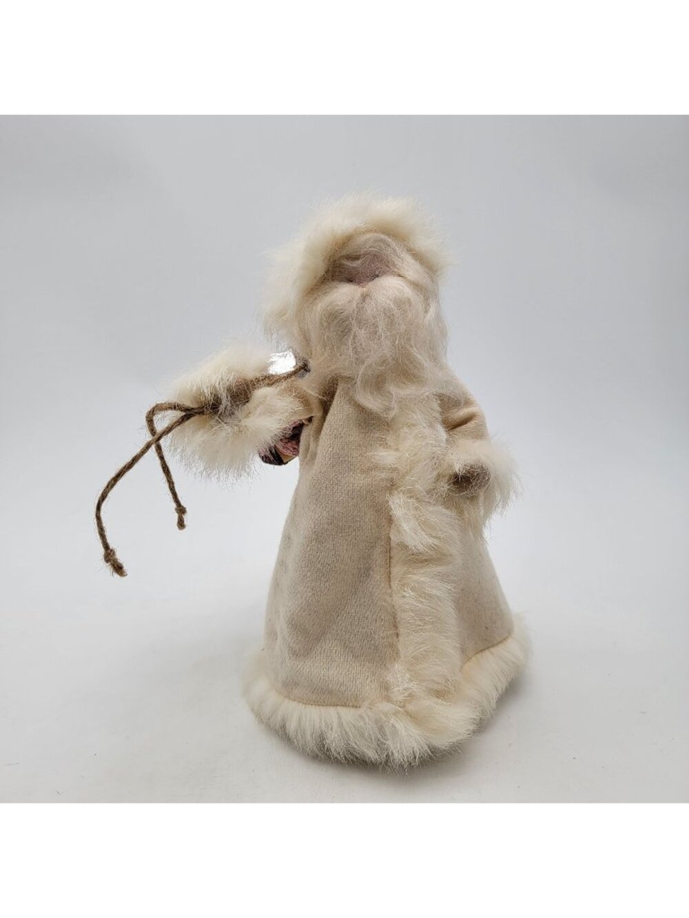 Old World Santa Claus Figurine Christmas Decor With Faux Fur Accents & Gift Sack